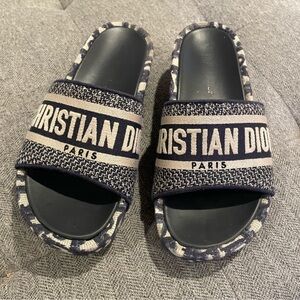 Dior Platform Slide Sandals - Black and Cream